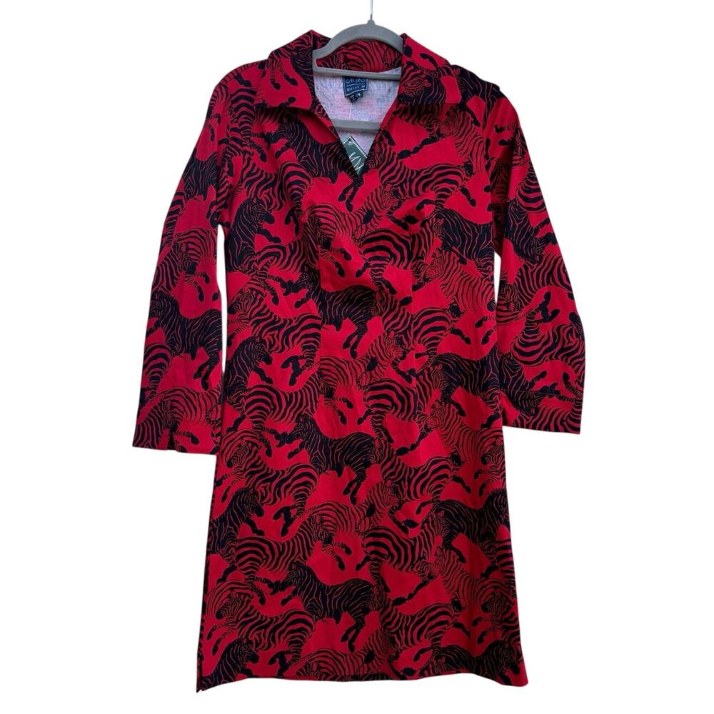 NWT Melly M Townie‎ Red Black Zebra Print Long Sleeve Shift Dress Size